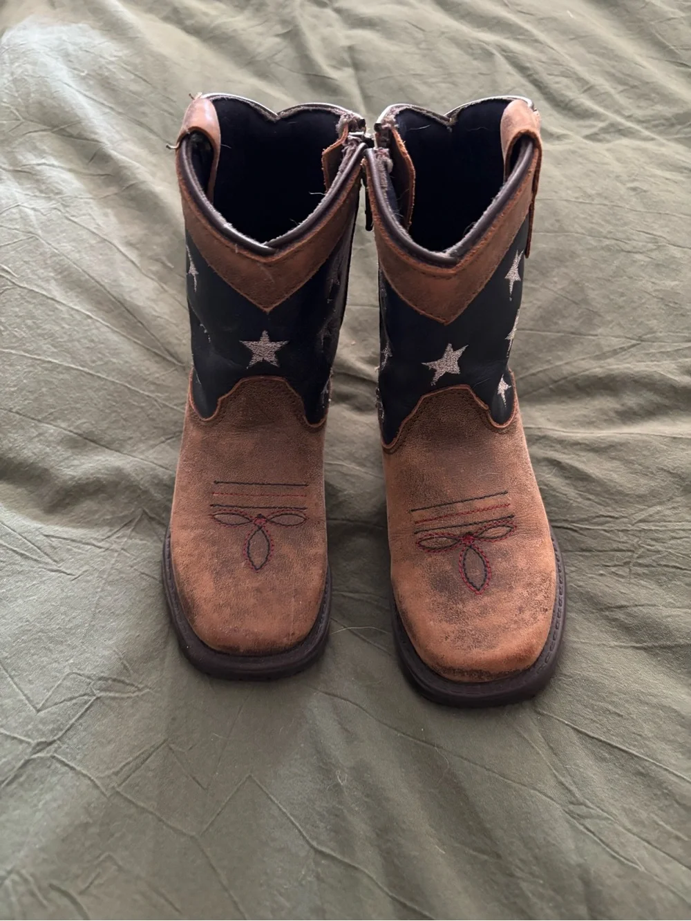 Toddler American Flag Western Boots - Brown Leather